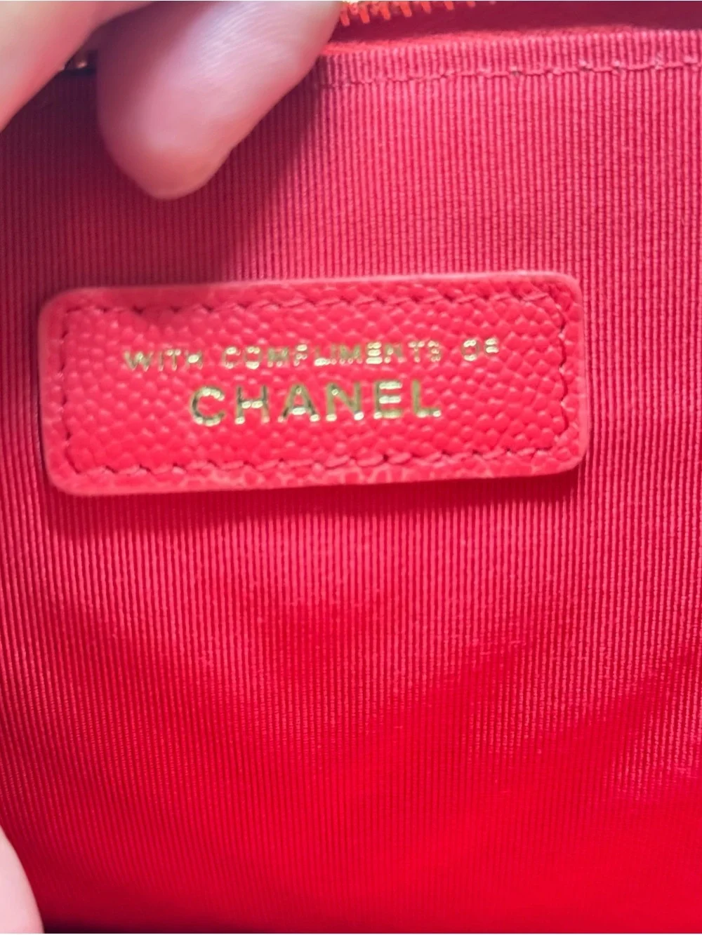 Chanel Crimson Pink Caviar Chevron O Case GHW Zip Clutch